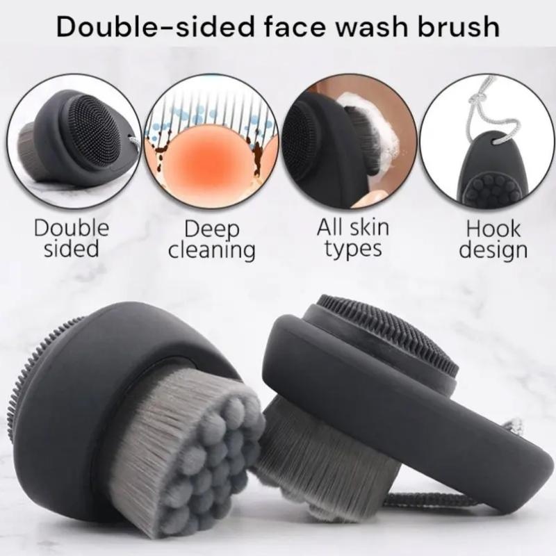 Double-Sided Silicone Face Brush – 2-in-1 Exfoliating and Massage Tool with Wrist Washband for Deep Pore Cleansing