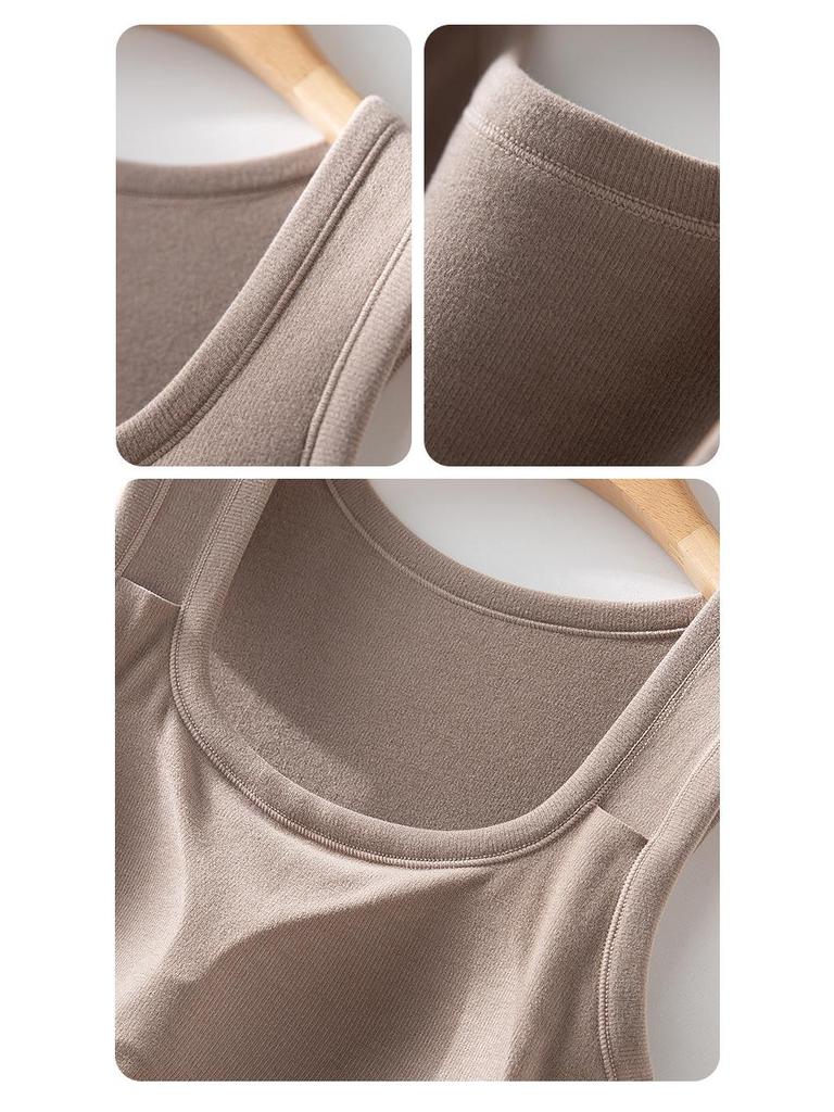 Women's Autumn/Winter Velvet Striped Vest with Chest Pad – Silk Protein, Warm, Versatile for Layering.