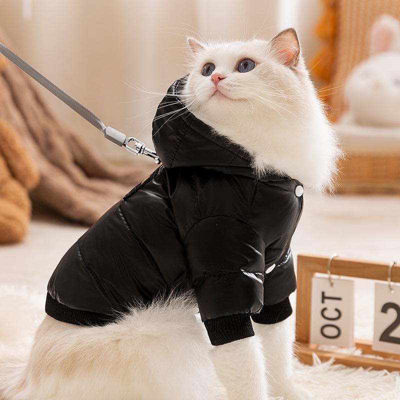 Katzenkleidung warm halten Herbst und Winter verdickt Graphen Schwarzgold Schwarz mittel und klein Hund Hund Haustier Katze Daunenjacke