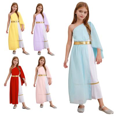 Vestito da Principessa Greca per Bambine Halloween Antica Grecia Dio Roma Egitto Toga Costume Monospalla Tulle Fluttuante Abito di Lusso