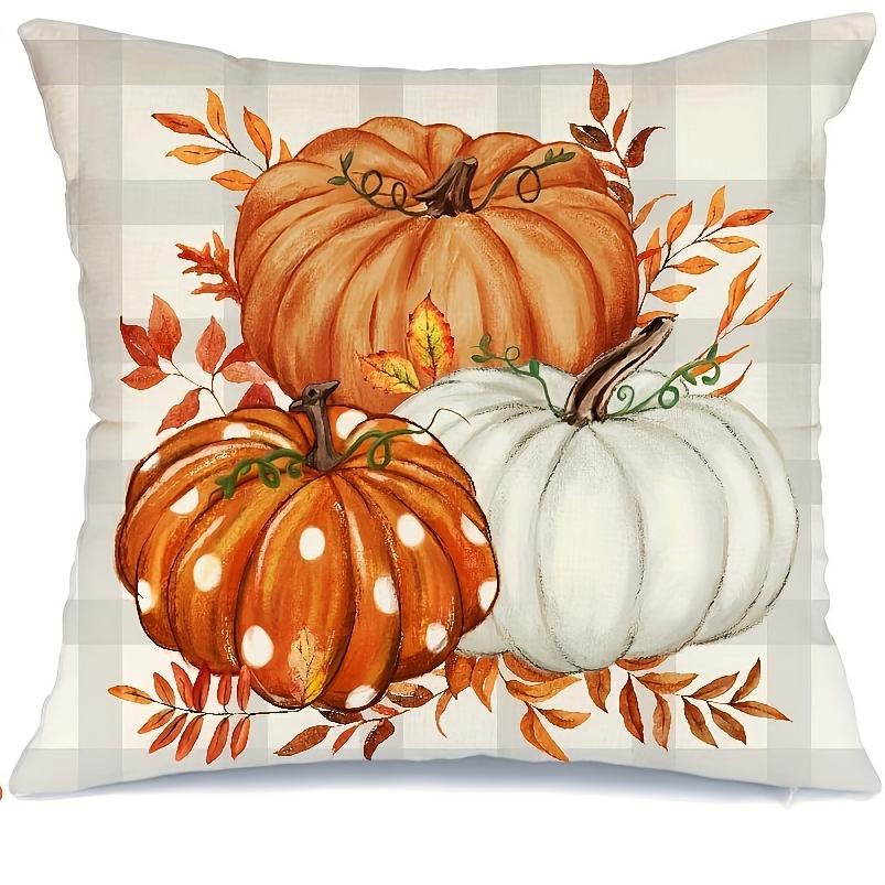 Fall Pumpkin Linen Blend Throw Pillow Cases Zipper Closure Decorative Pillow Covers for Living Room Bedroom Home Party Decor