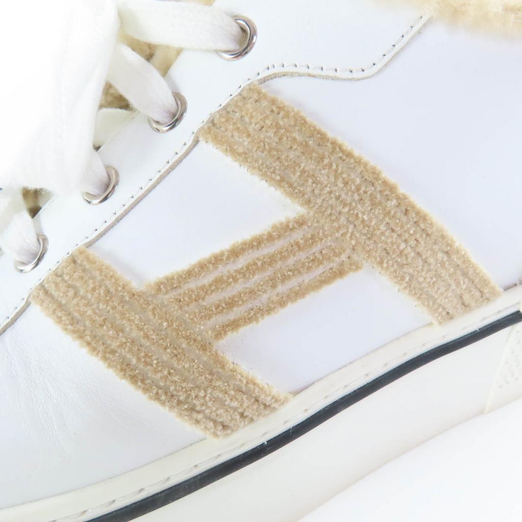 Tolle HERMES Low-Cut-Sneaker Dare H-Logo-Design Mouton-Leder Weiß beige 38 Gebraucht