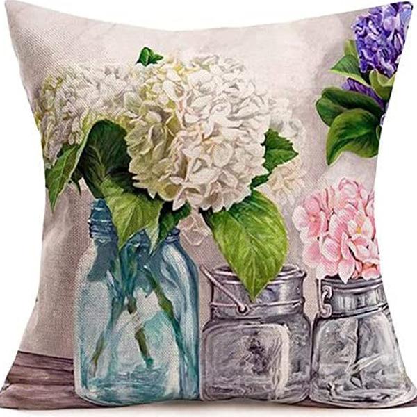 Plant and Flower Hydrangea Printed Linen Pillowcase Home Sofa Living Room Bedroom Pillowcase