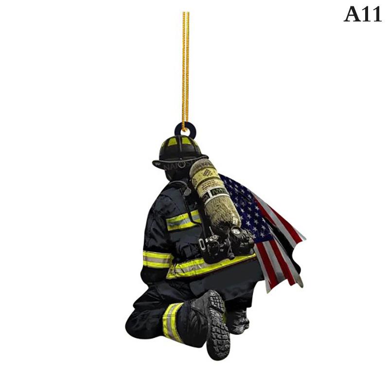2D Christmas Firefighter Pendant Christmas Pendant Dwarf Car Pendant Statue Craft Party Accessories Decoration new year 2025