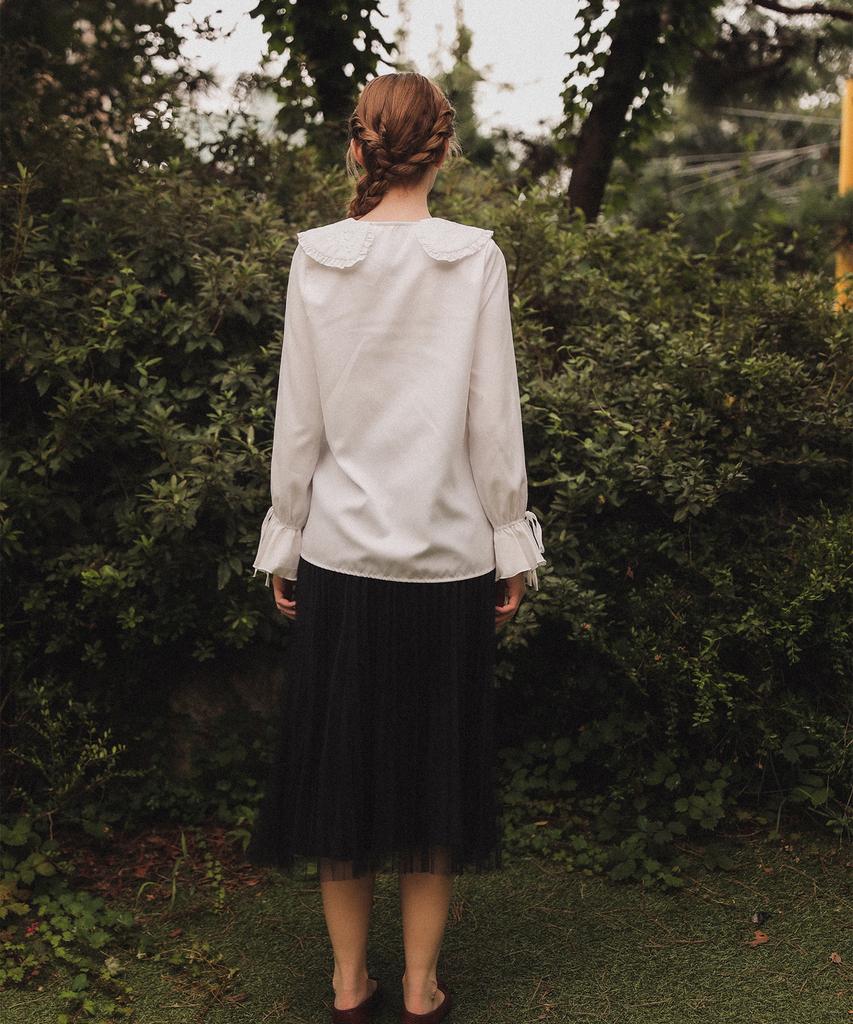 HYBERNAT Frill Collar Embroidered Shirt White
