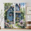 2 Pcs Filtering Curtains (excluding Rods Non-movable Without Batteries) House and Flowers for Use In Bedrooms and Living