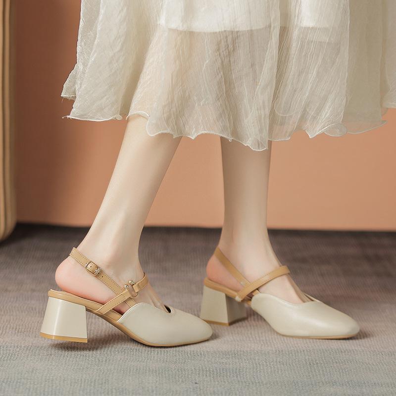 Baotou Sandals Women's Summer Single Shoes with Skirts with Thick Heels Mary Jane Shoes Women's Thick Heels