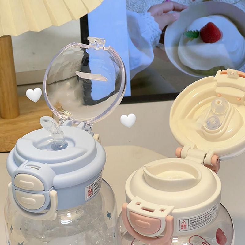Cute Water Bottle With Straw Portable Plastic Pop-Up Cover Water Cup For Kid Kawaii Bottle Water Leak-Proof Cute Drinking Bottle