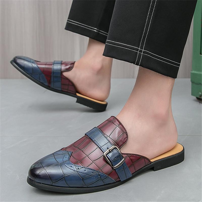 Luxury New Designer Men's Crocodile Pattern Patent Leather Half Shoes For Men Mules Sandals Casual Shoes Slides Loafers Slippers