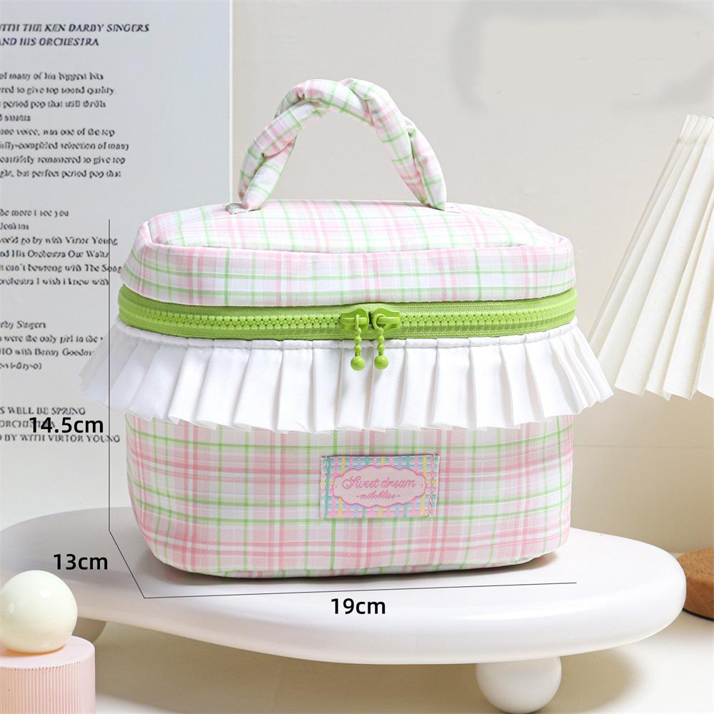 

Color-Blocked Plaid Bag Ergonomic Korean Niche Design Bag Cosmetic Case Artistic Travel Wash Bag For Hair Accessories Storage