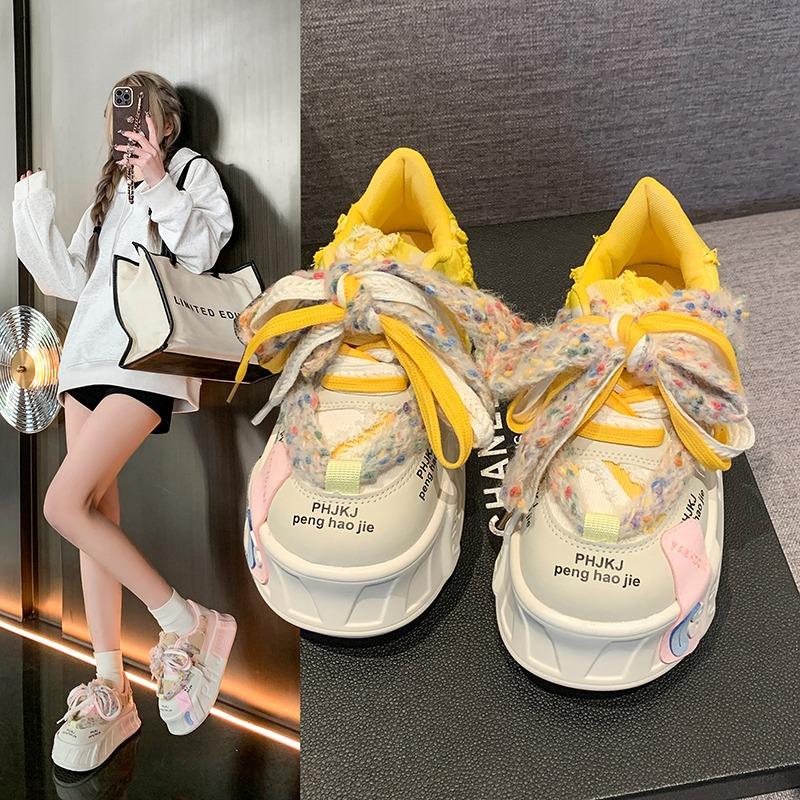 Mode 5CM Designer Papa Schuhe für Frauen Mädchen Glück Plattform Vulkanisierte Schuhe Damen Bunte Runde Kopf Casual Weibliche Lace Up schuhe