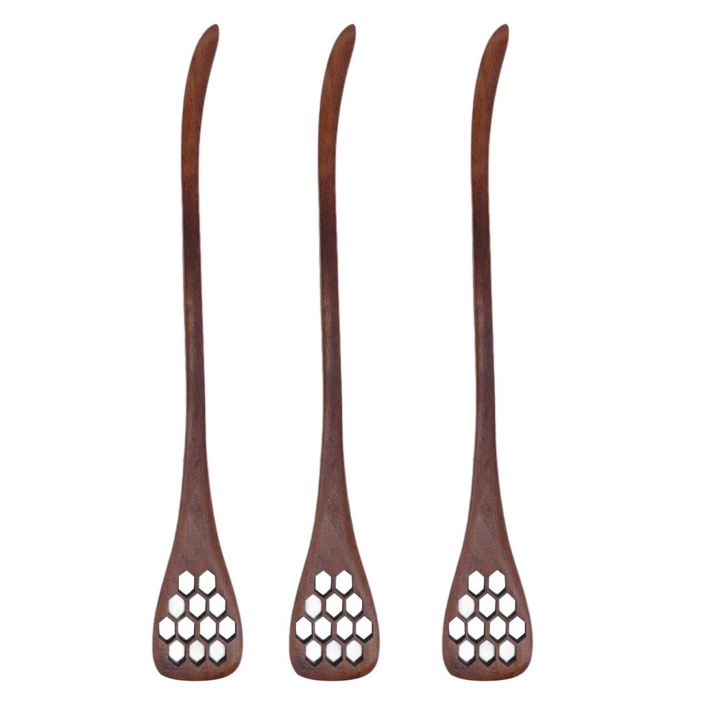 3Pcs Honey Dipper Reusable Wooden Carving Honey Spoon Mixing Stick for Home Kitchen