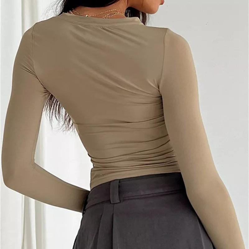 Women Long Sleeve T Shirt Spring Autumn Solid Slim Fit Casual Shirts Female Pullovers Basic Tee Y2k Clothes Streetwear Crop Tops