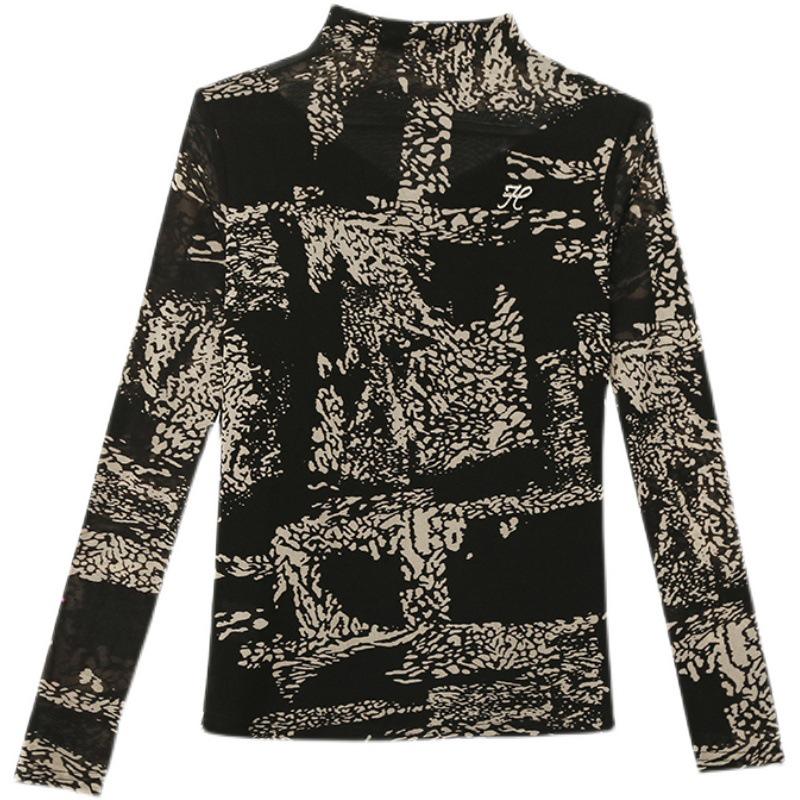 European 2024 Autumn/Winter Rhinestone Mesh Slim Fit Long Sleeve Top