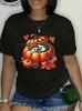 Polyester 100% European and American Pumpkin Printed Round-neck Short-sleeved Women's Top Fashionable Base Layer Aesthetic  Summer