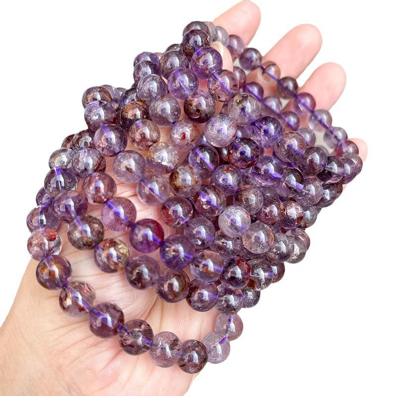 Jingde Natural Purple Phantom Crystal Bracelet - Unisex Purple Titanium Beaded Best Friend Gift
