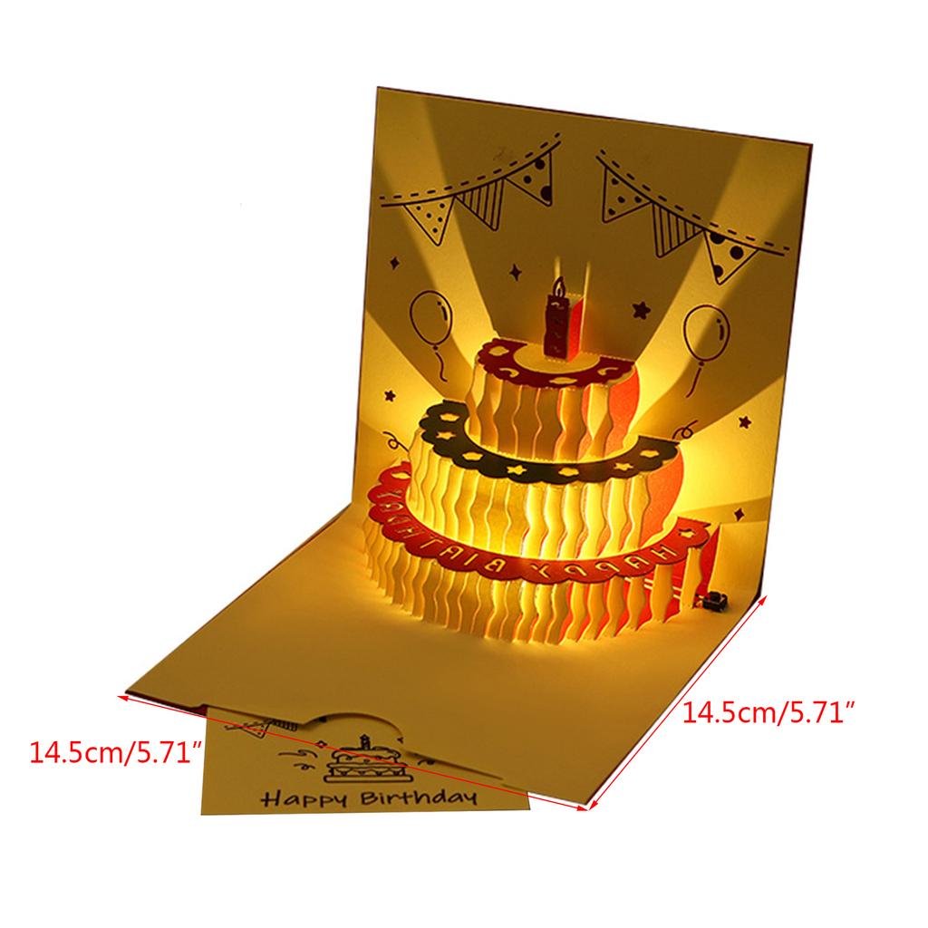 3D Pop up Happy Birthday Cake Led Light Foldable Paper Cards for Birthday