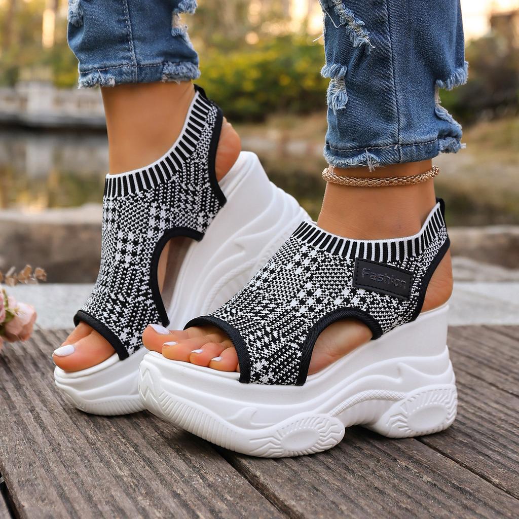 Damen Sommer Sandalen Keilabsatz Unifarben - Bequemes Atmungsaktives Obermaterial, Plateau-Keilabsatz mit Offener Zehenpartie, Stilvolle Sport-Casual Sandalen
