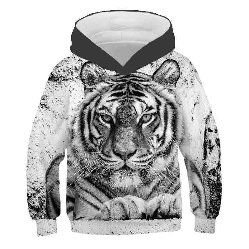 

Autumn 3D Animal Tiger Pattern Printed Top Fashionable Casual Long Sleeved Children s Boy Hoodies 160 серебряный