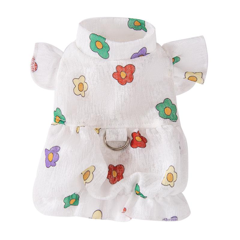 Spring and Summer Dog Thin Breathable Cute Flower Dress Cat Skirt Princess Style Pet Teddy Dog Clothes