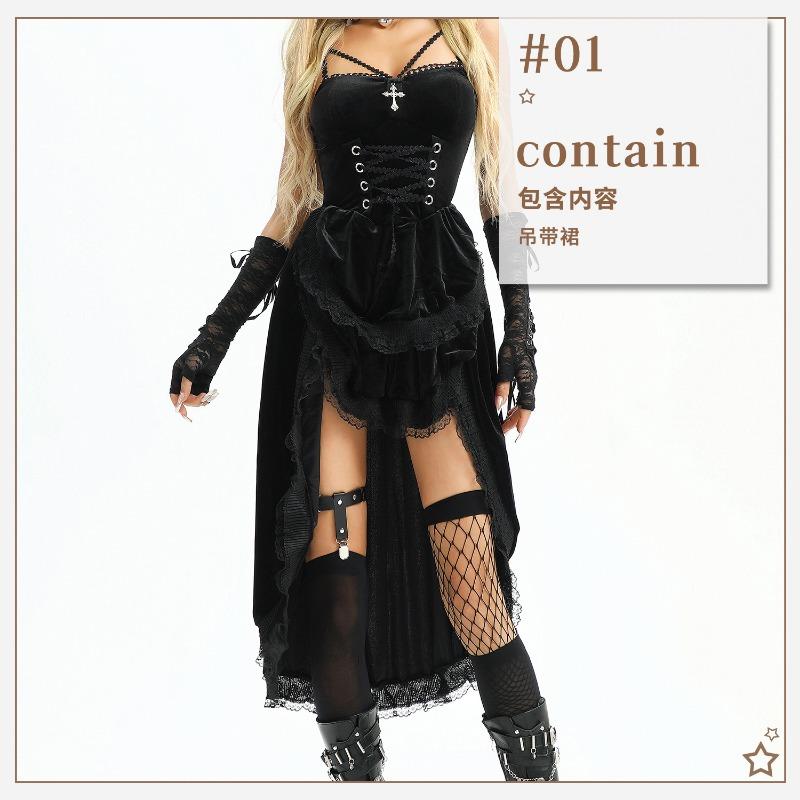 Dark Goth Halloween Costume Sexy Punk Retro Queen Skinny Sweet Dress