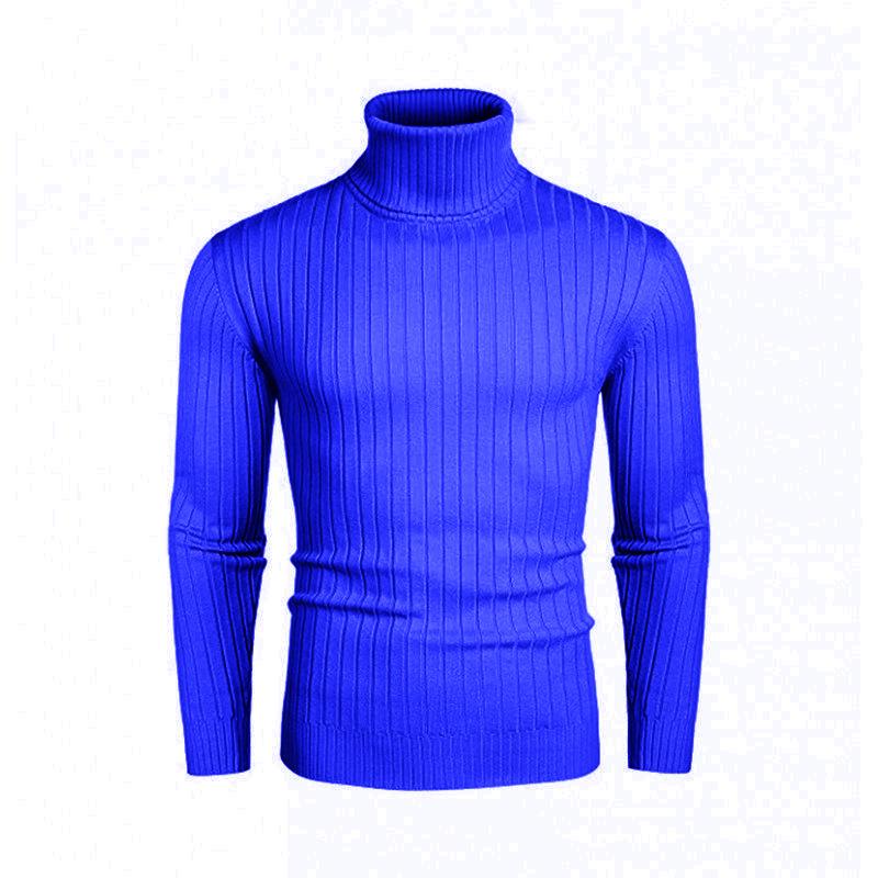 Men's Autumn/Winter Vertical Stripe High Neck Sweater - Slim Fit Warm Pullover Knitwear