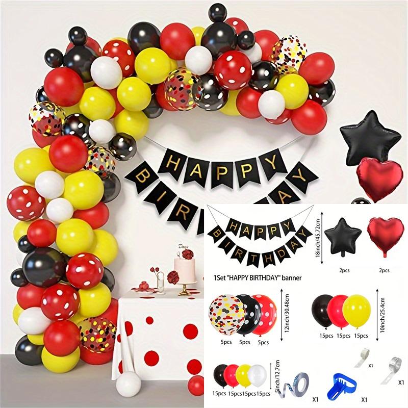 129pcs Cartoon Mouse Balloon Set Mouse Theme Birthday Decoration Black, Red, Yellow Aluminum Foil Birthday Party Decoration Other