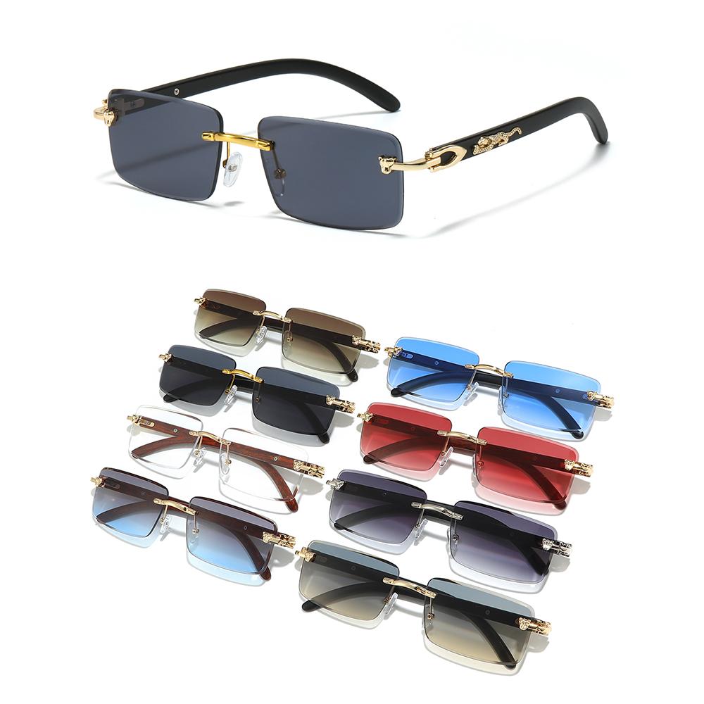 Fashion Cheetah Retro Sunglasses Ocean Lens UV400 Rimless Shades Clear Sun Glasses for Women & Men