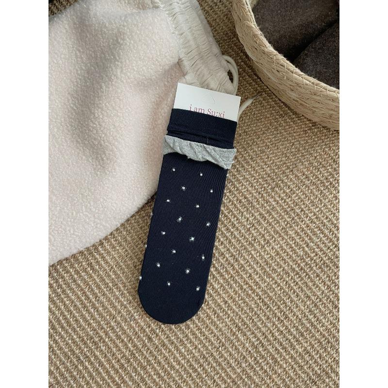 

Осень и Зима Персонализированные Носки в Ретро Стиле, Женское Пузырчатое Кружево, Флисовые Носки в Горошек, Носки из Чистого Хлопка Без Швов до Середины Икры 1 pair чёрный