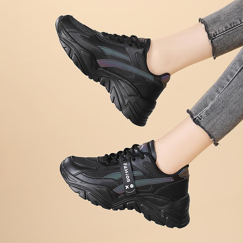 MCTIN Plateau-Sneaker mit dicker Sohle, vulkanisierte Damenschuhe, klobige schwarze Damenschuhe