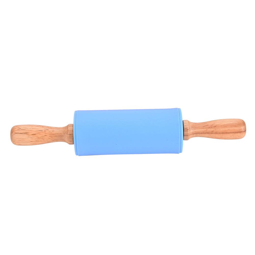 Wooden Handle Silicone Rollers Rolling Pin Kid Kitchen Cooking Baking Tool 