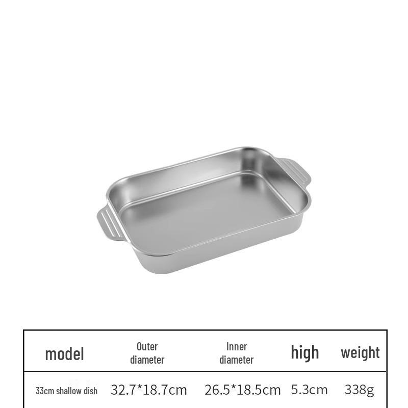 Korean 304 Stainless Steel Grilled Fish Pan, Rectangular Baking Tray with Double Ears for Serving Rice and Vegetables