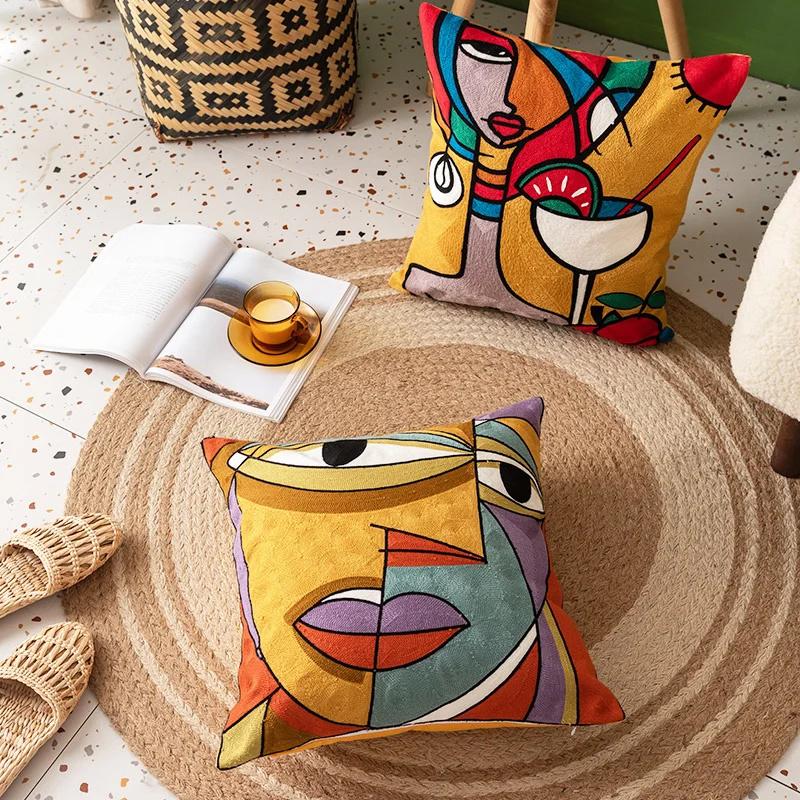 45x45cm Abstract Cushion Cover Pained Picasso Graffiti Pillow Case Art Painting Streak Face Pillowcase Modern Art Home Decor