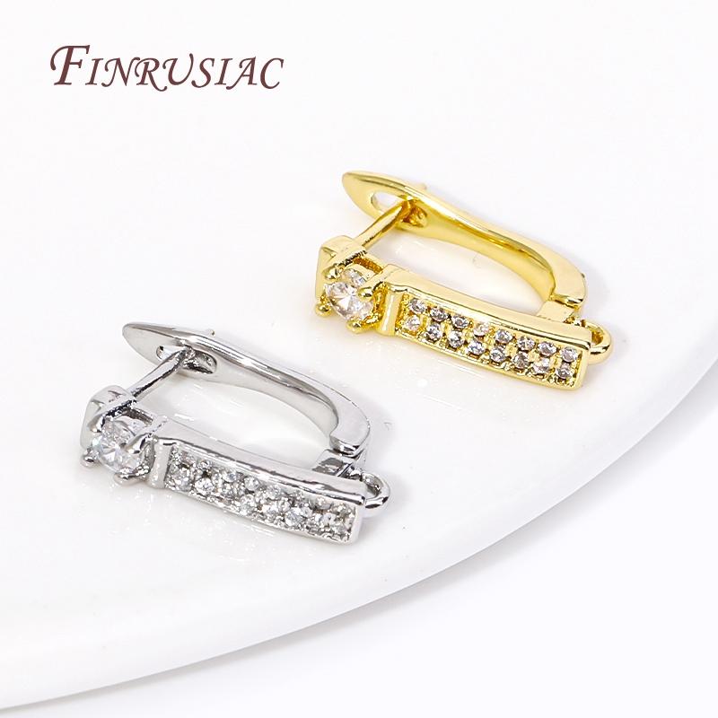 Basic Copper Earwires Fasteners Fittings 18K Gold Plated Inlay Zircon Earring Clasp Hooks for DIY Fashion Women Earrings Making