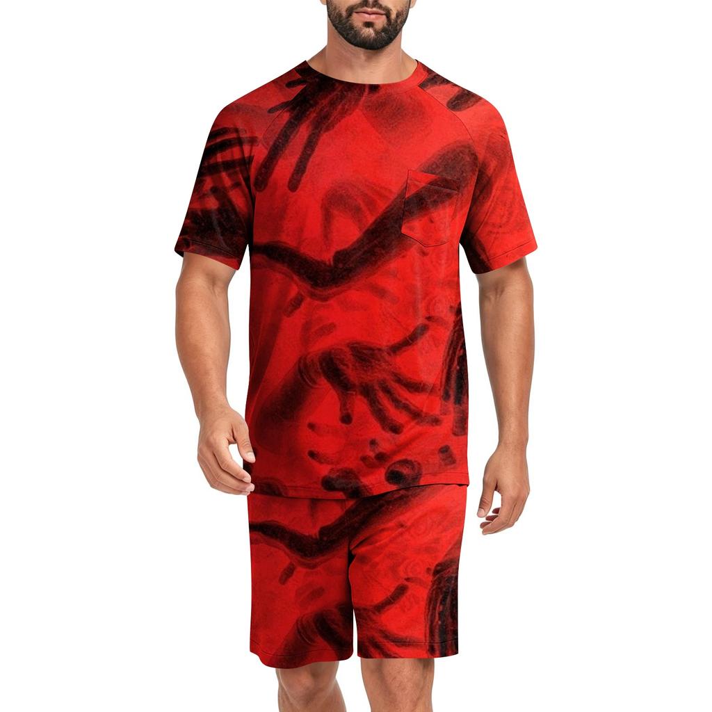 Men's Halloween Casual Pajama Set Short Sleeve Top and Shorts Comfortable Homewear Two Piece Lounge Set for Relaxation