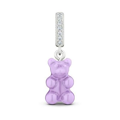 [CRYSTAL HAZE]BEAR-LAVENDER-PAVE CONNECTOR Silver Charm