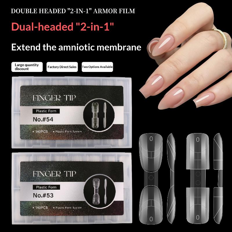 140Pcs 2 In1 Nail Dual Forms Quick Nail Extensions With Scale Crystal Armor Model Full Cover Tips Manicure Tool