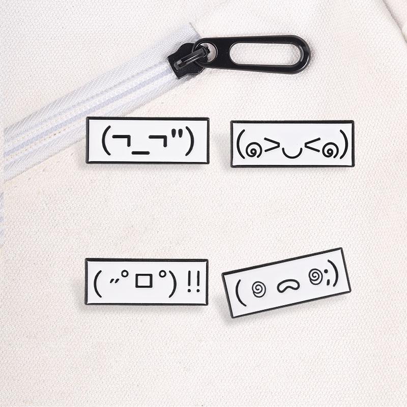 4Pcs Kaomoji Enamel Pins Emoticon Text Faces Brooches Mood Expression Badges Minimal Anime Jewelry Gift For Friends