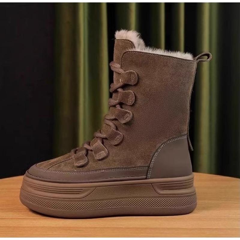Thick-soled Snow Boots for Women In Winter2025New Style Fur One-piece Mid-calf Boots with Fleece and Thickened Warm Cotton Shoes
