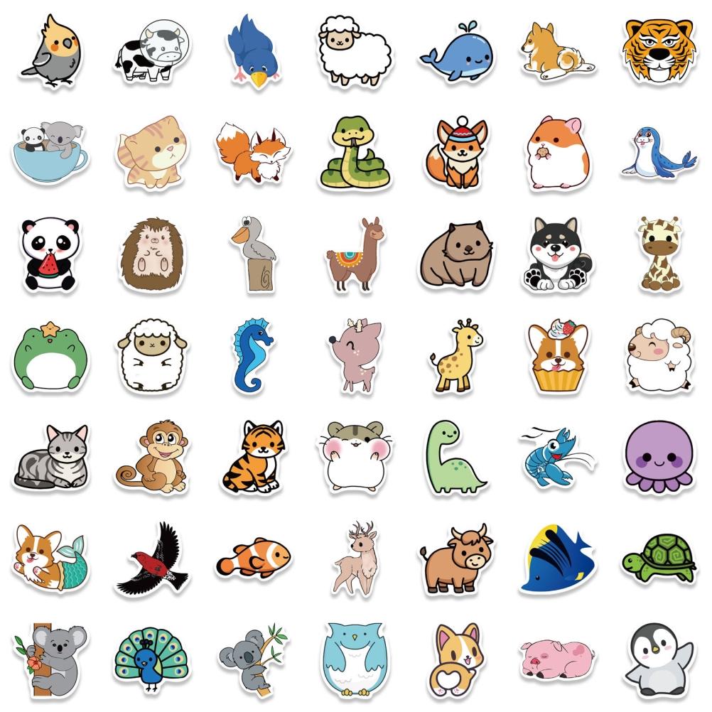 100Pcs Cartoon Animal Stickers Waterproof Cute Stickers for Laptop Phone Water Bottle Computer