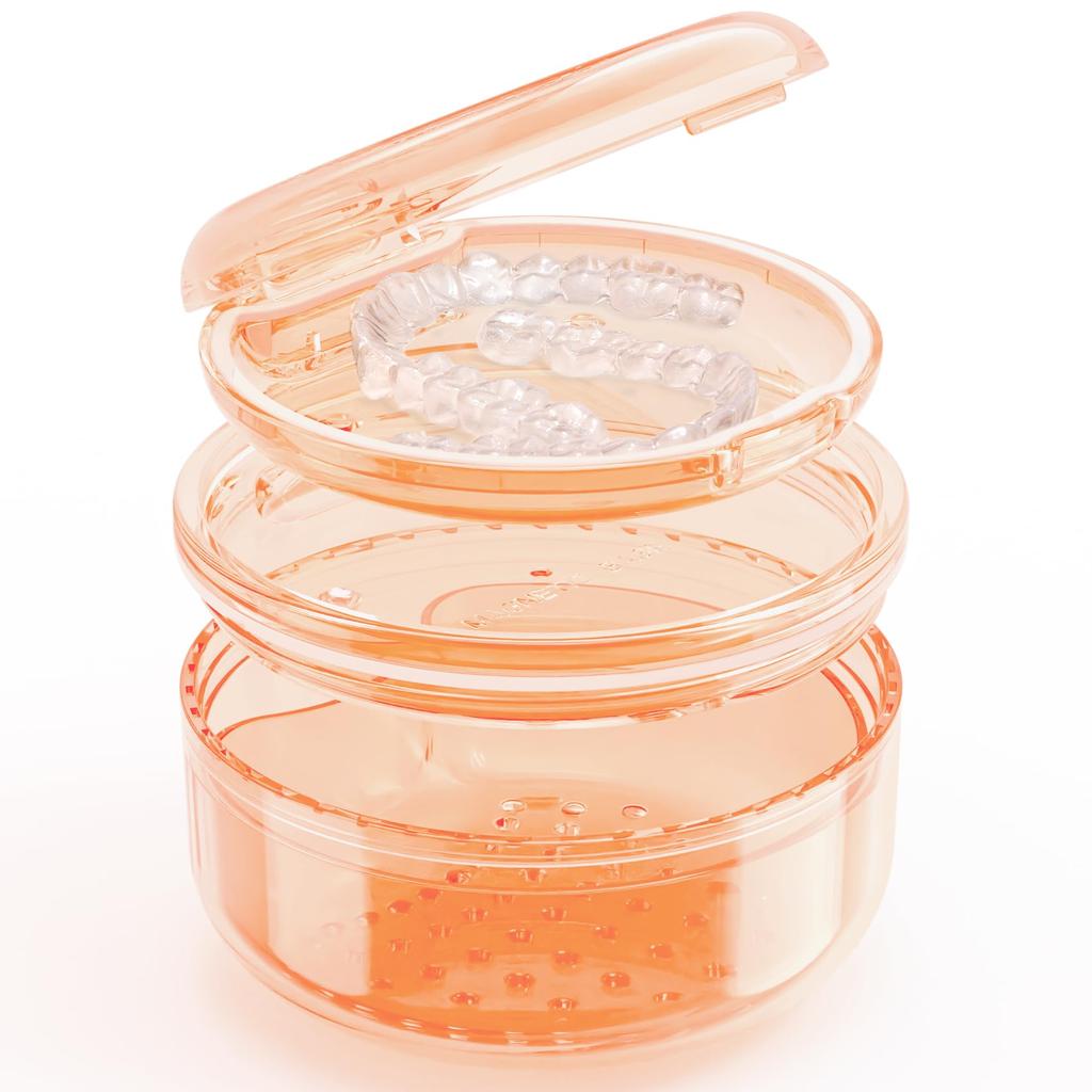 Zahnersatzbox Aufbewahrungsbox Reinigungsbox 2 in 1 Aufbewahrungsbox Auslaufsichere Zahnersatz-Badebox Becher Komplette Reinigungs-Pflege für Zahnersatz