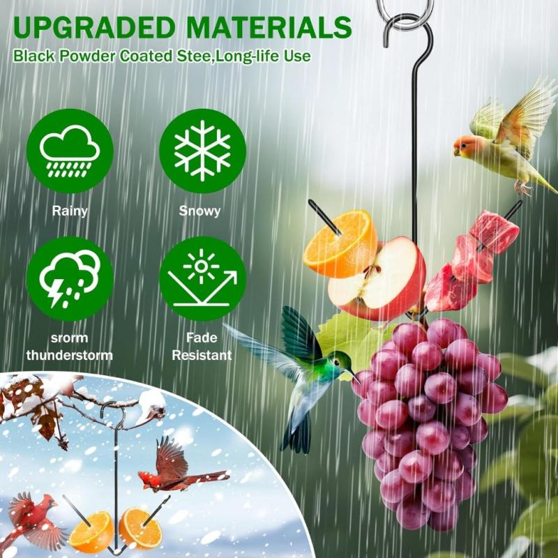 Metal Hanging Bird Fruit Feeder Hook Outdoor Garden Oriole Bird Feeder for Orange Slices Fruit Perch Creative V-Shaped