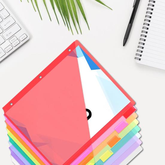 8Pcs Tab Binder Dividers with Pockets Colorful Workbook Divider Tabs Easy Classification 3 Hole Punch Loose Leaf Paper Storage Folders
