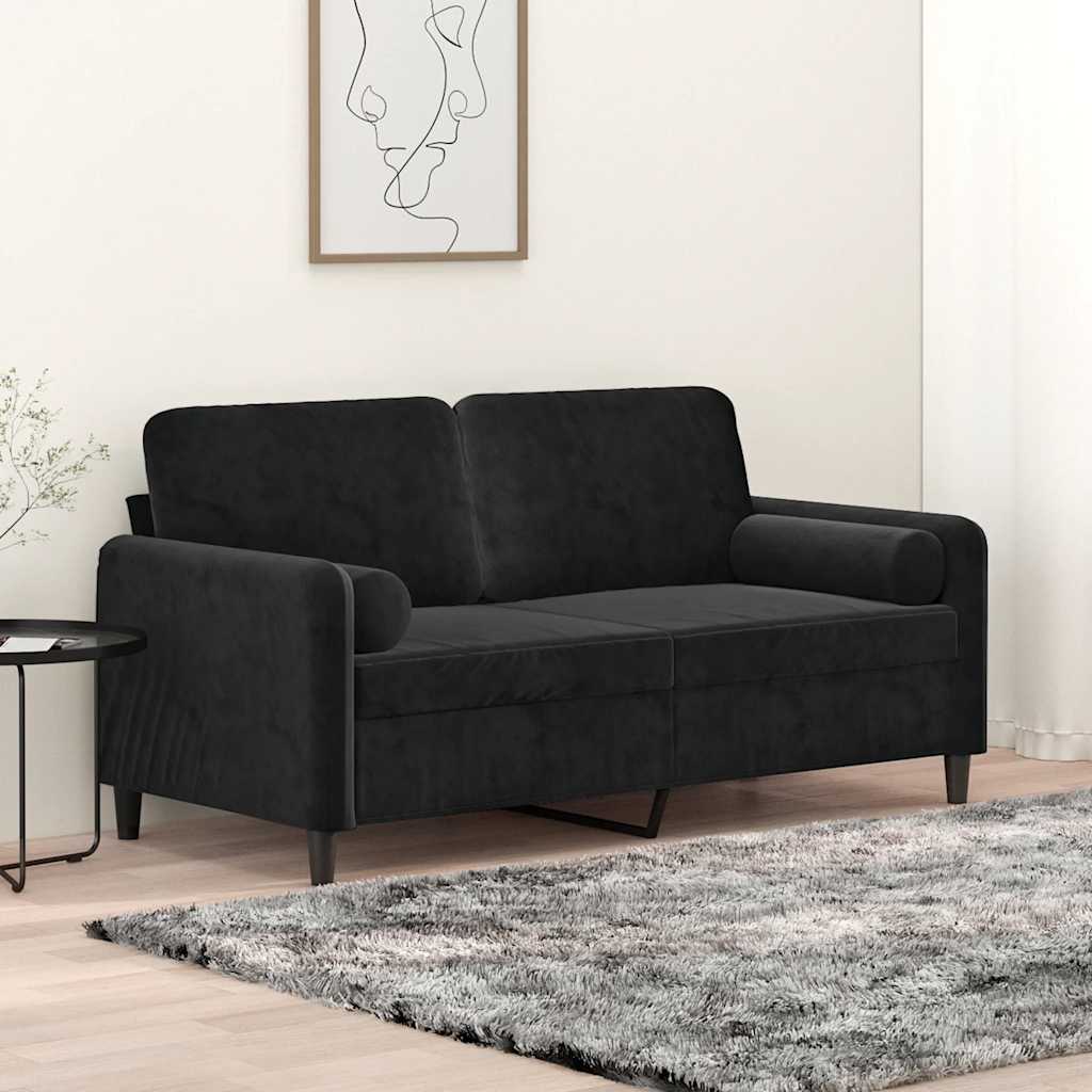 Vidaxl 2-Osobowa Sofa Z Poduszkami, Czarna, 140 Cm, Aksamit