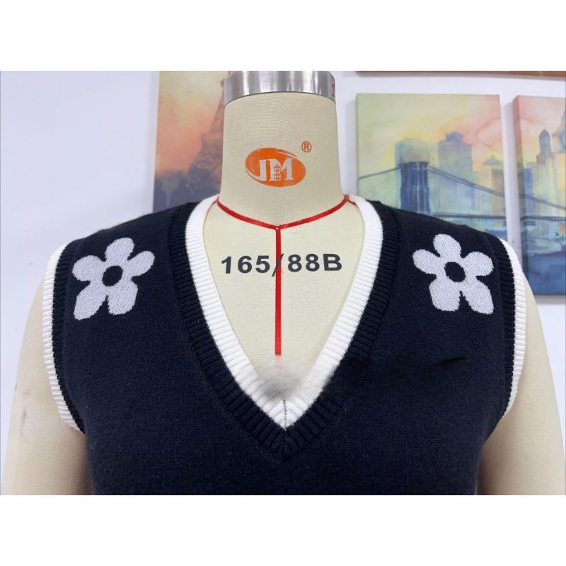 Women's printed V-neck sleeveless knitted floral pullover sweater