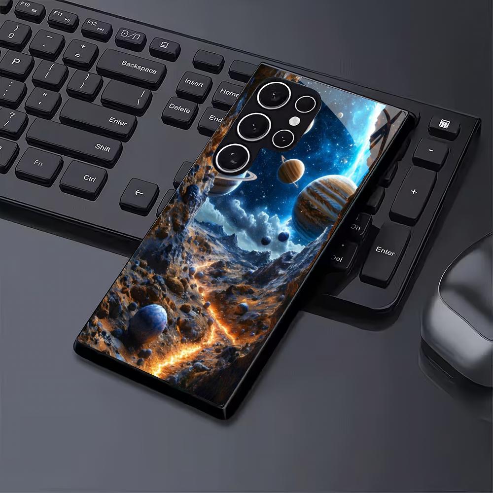 Interstellar space themed glass phone case suitable for Samsung Galaxy S26 S25 S24 S23 S22 S20FE/Ultra/Plus anti drop back cover
