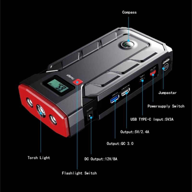 SUV Portable Car Jump Emergency Power Starter Auto Battery Booster Charger Built-in Emergency LED Flashlight Fast Charge
