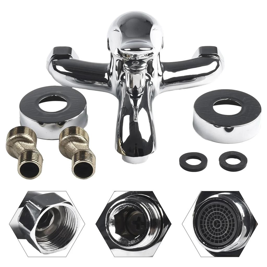 Bathtub Bathroom Basin Faucets Mixing Valve Triple Wall Mounted Zinc Alloy Accessories Dual Spout Fittings Modern Set