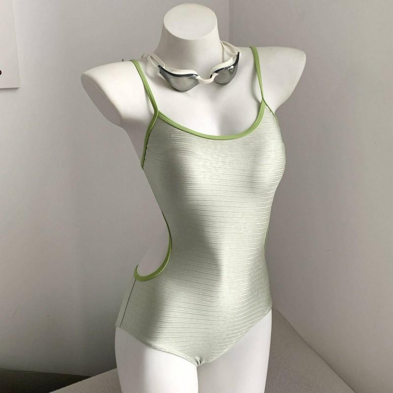 

Hot Connected Triangle Racing Swimsuit Women High-end High Visibility White Hollow Out Sexy Double-layer With Chest Cushion M зелёный