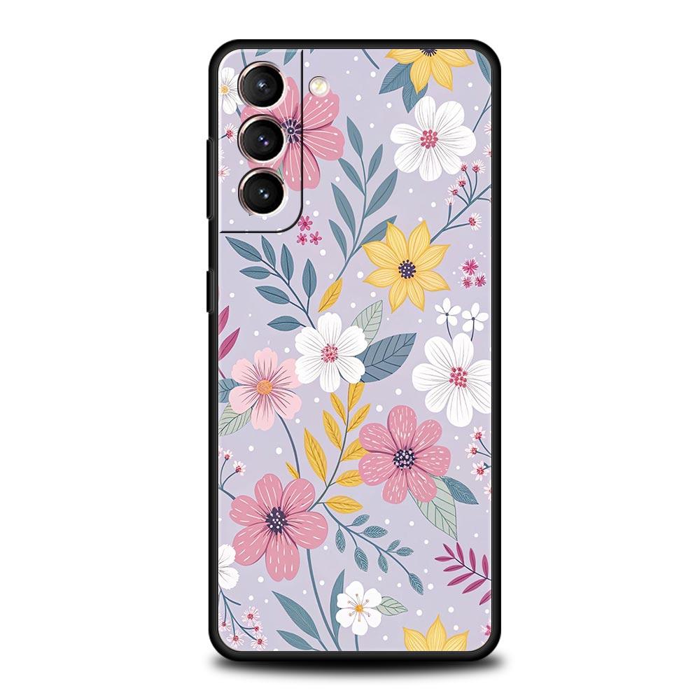 Stylish Flower Patterned Design Soft Phone Case For Samsung Galaxy S25 Edge S24 Plus S23 FE S22 S21 S20 Ultra 5G S10 Cover